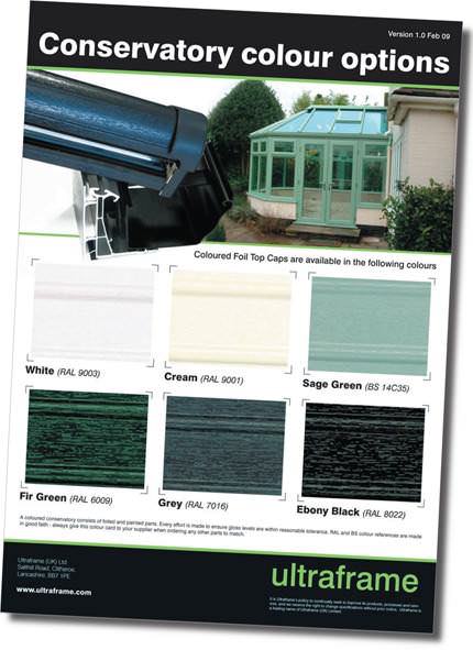Swatch card for Ultraframe coloured foiled conservatory roofs